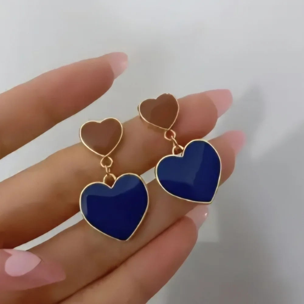 Blue and Brown Heart Earrings